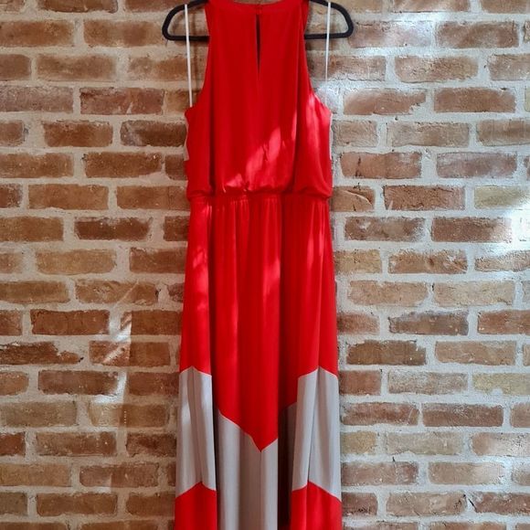 Vince Camuto Maxi Dress Orange & Beige Size 14 Elastic Waist Casual /Formal NWOT - Picture 3 of 17